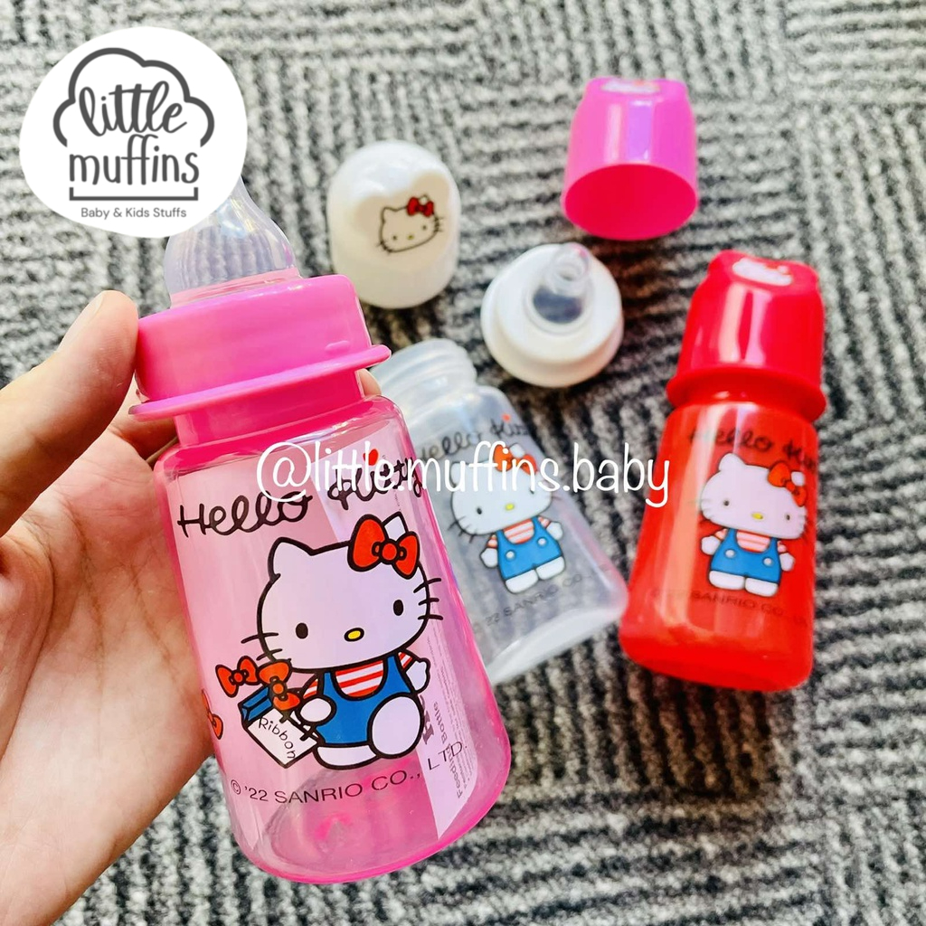 New!! Hello Kitty Baby F. Bottle 4oz Reg. Neck w/ Silicone Nipples 3's Pack (White, Red & Pink)