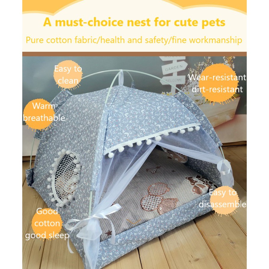 Pet Tent Bed Dog Cat Tent Bed Contain Mat Foldable Waterproof Portable