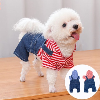 Dog Clothes Four-legged Pet Denim Overalls Striped Pet Clothes Small and Medium Dog Cat Clothes