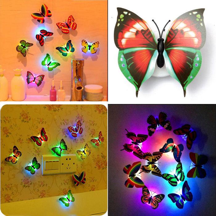 5PC  7 Colors Change 3D Butterfly LED Night Light Lamp Home #8