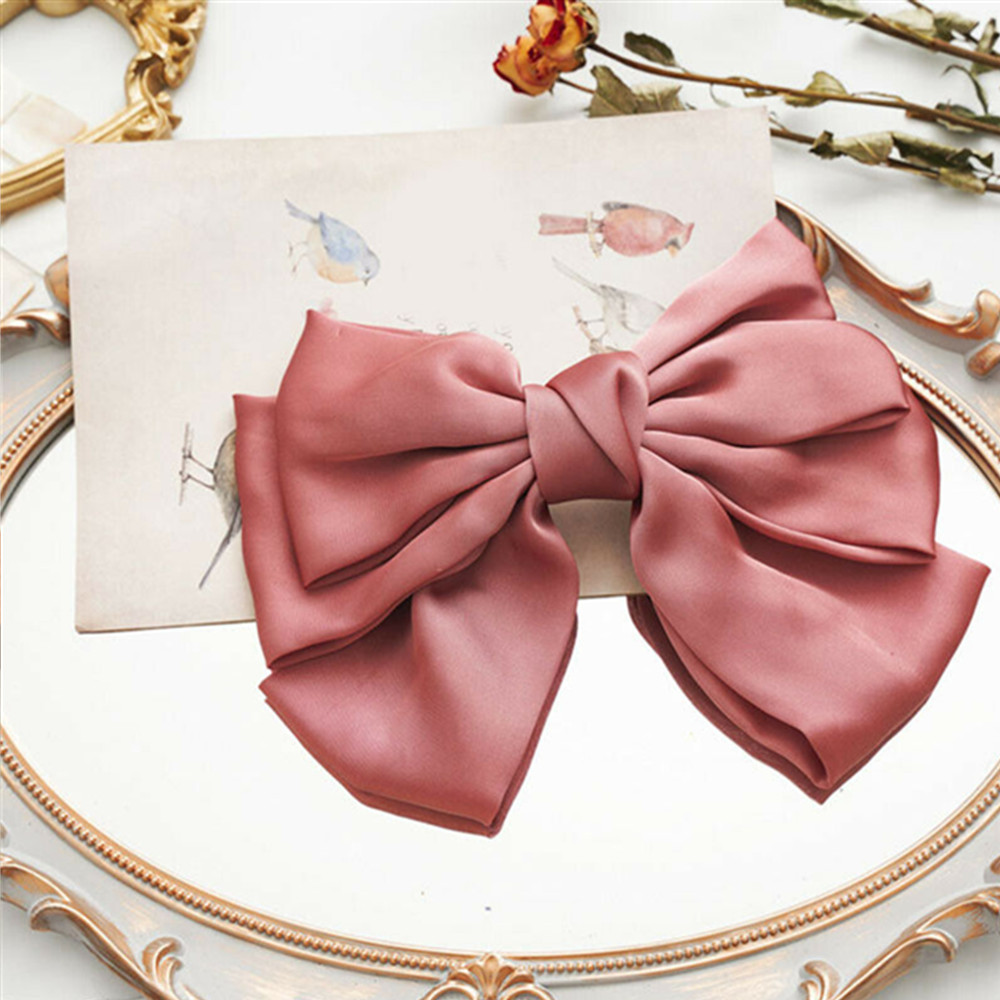 Details about   Fashion Women Big Bow Hair Clip Satin Barrette Hairpin Solid Color Ponytail Hair 