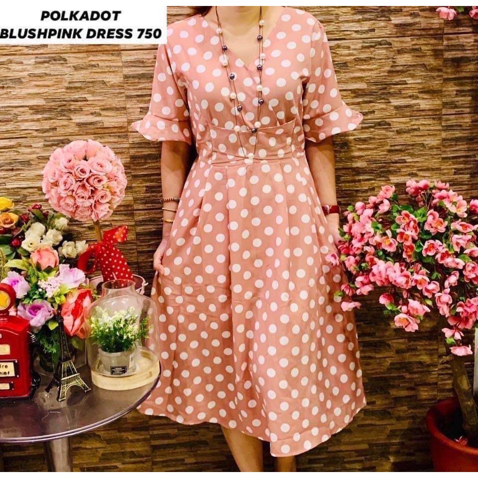 blush pink polka dot dress