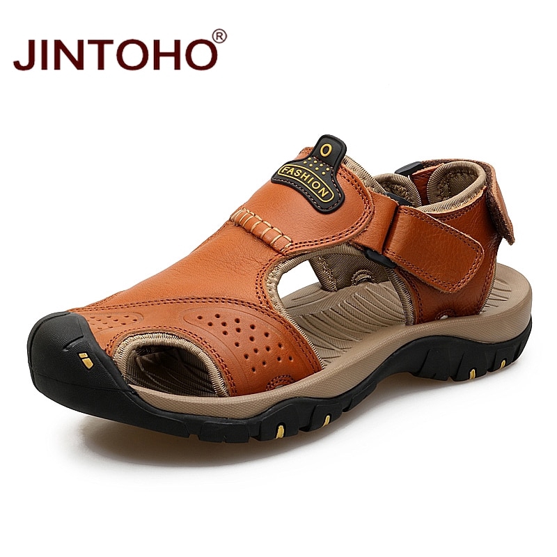 Male Sandals Luxury Men Genuine Leather Sandals Summer Beach Leather ...