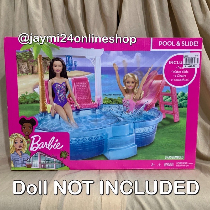 Barbie Glam Pool Fun doll activity Child Kids waterslide chair smoothies Toys 2 