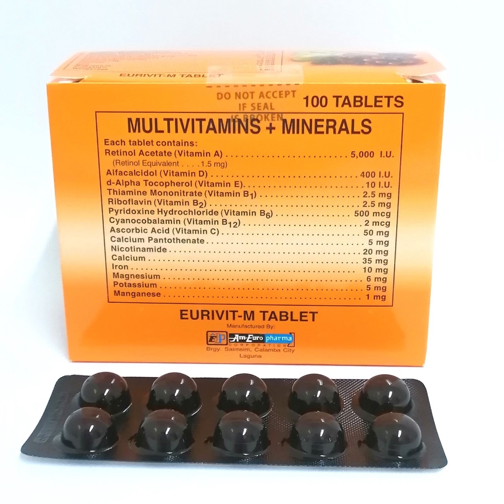 Eurivit-M Multivitamins + Minerals Tablet [100 Tablets] Expiry Date: 5/ ...