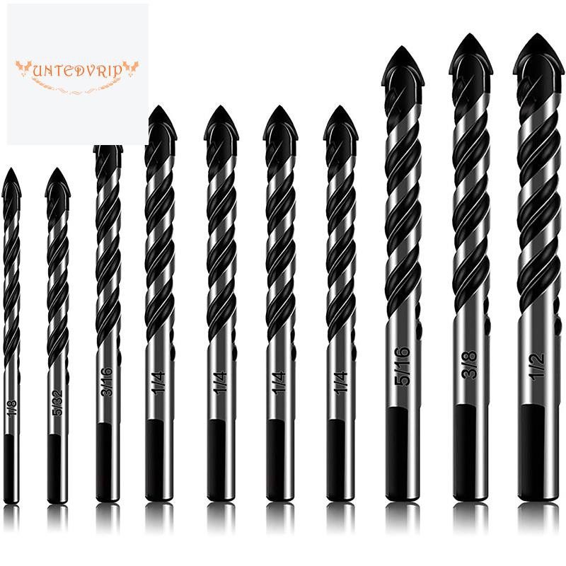 10-Piece Masonry Drill Bits Set for Tile Glass Ceramic Brick Wood, 1/8 to 1/2 Inch Drilling Bits with Handle