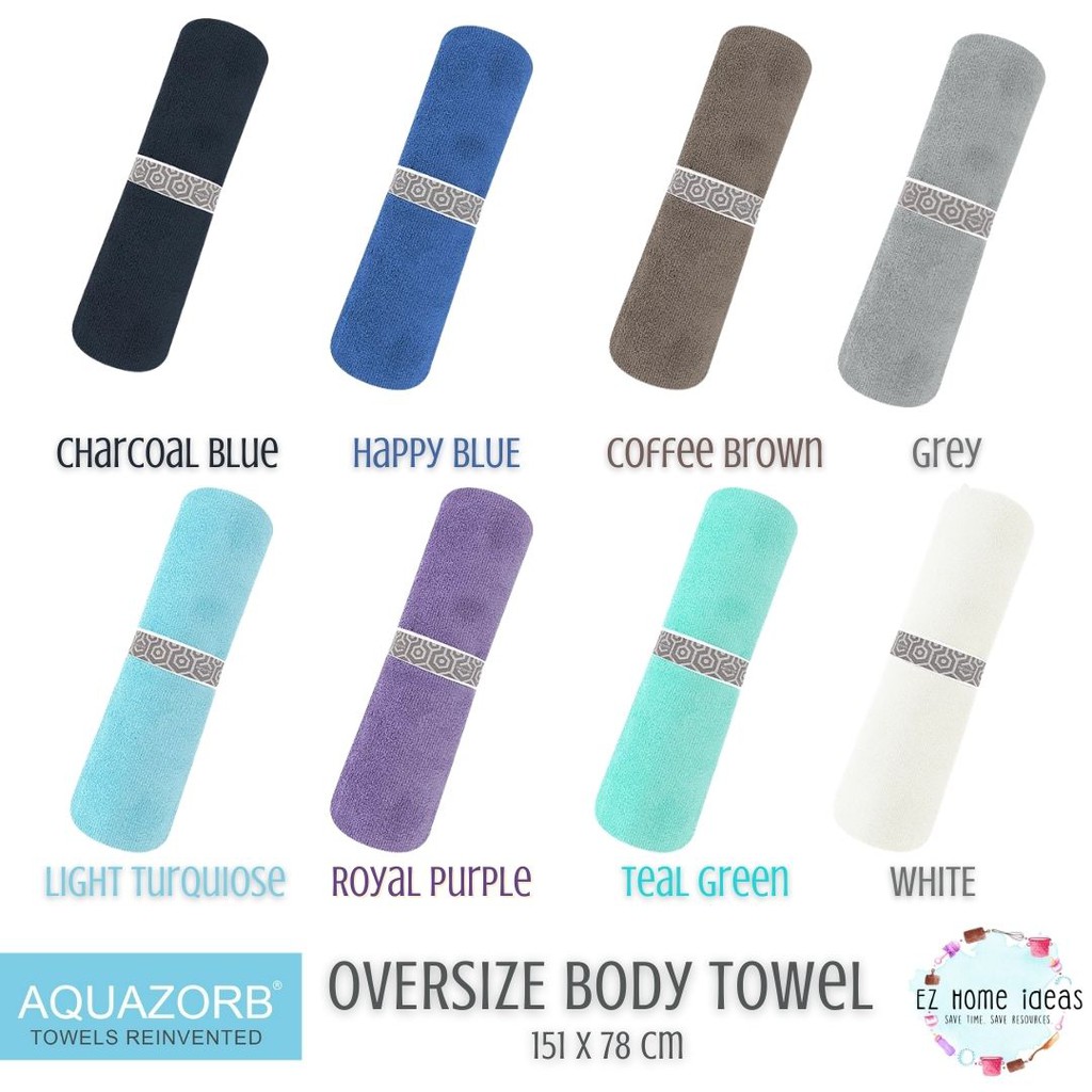 AQUAZORB Oversize Body Towel / Bath Towel 151 x 78 cm. Compact, Durable