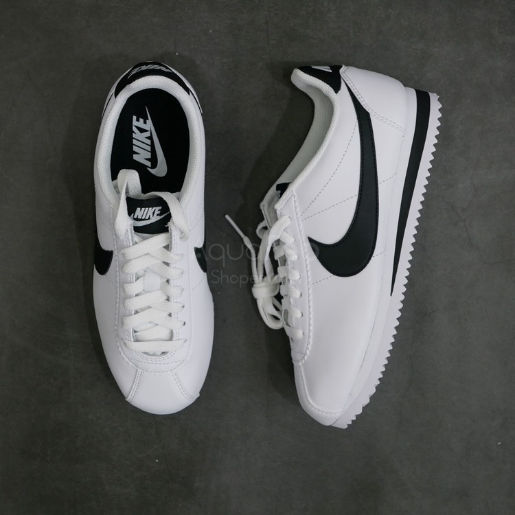 nike cortez leather white black