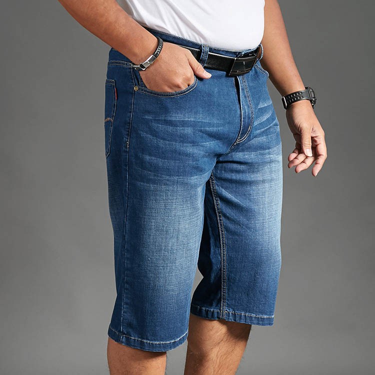 three quarter length denim shorts