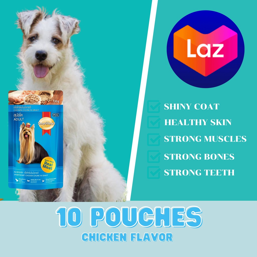 SmartHeart Chicken Flavor Chunk in Gravy 10 Pouches of SmartHeart Wet