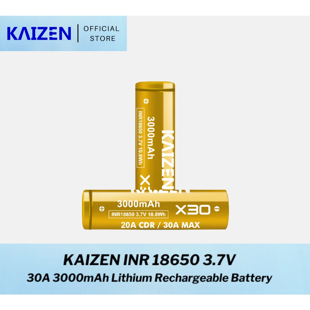 (1PC) KAIZEN INR 18650 3.7V 30A 3000mAh Lithium Rechargeable Battery ...
