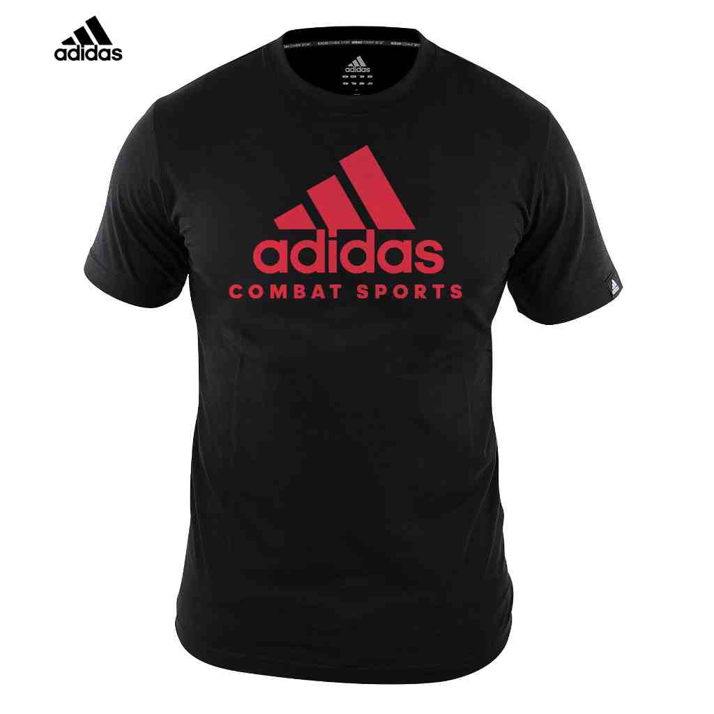 black adidas shirt with red logo