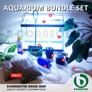 AQUARIUM BUNDLE SET - FISH GLASS TANK COMPLETE SET WITH FREEBIES - AQUARIUM NEEDS BY BCONNECTED