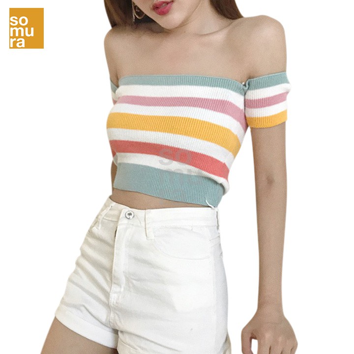 Korean Sexy Knitted Crop Top Off Shoulder Tops Sm617 Shopee Philippines