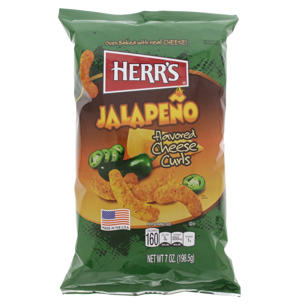 Herr's Jalapeno Flavored Cheese Curls Chips 198.5g (From USA) Shopee