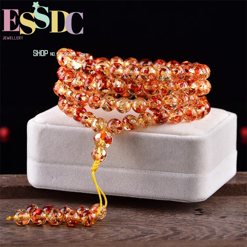 Natural Flower 108 Beads Amber 8mm Beeswax Bracelets For Women Best