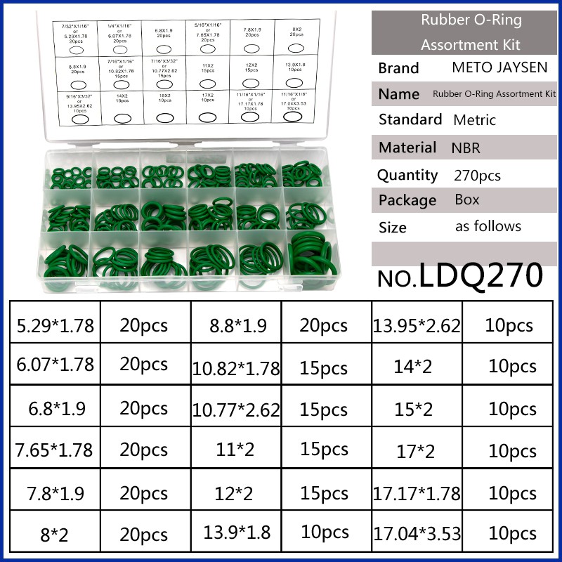 Line diameter:1.5mm） 360pcs Green FKM Rubber O-Ring Assortment Kit