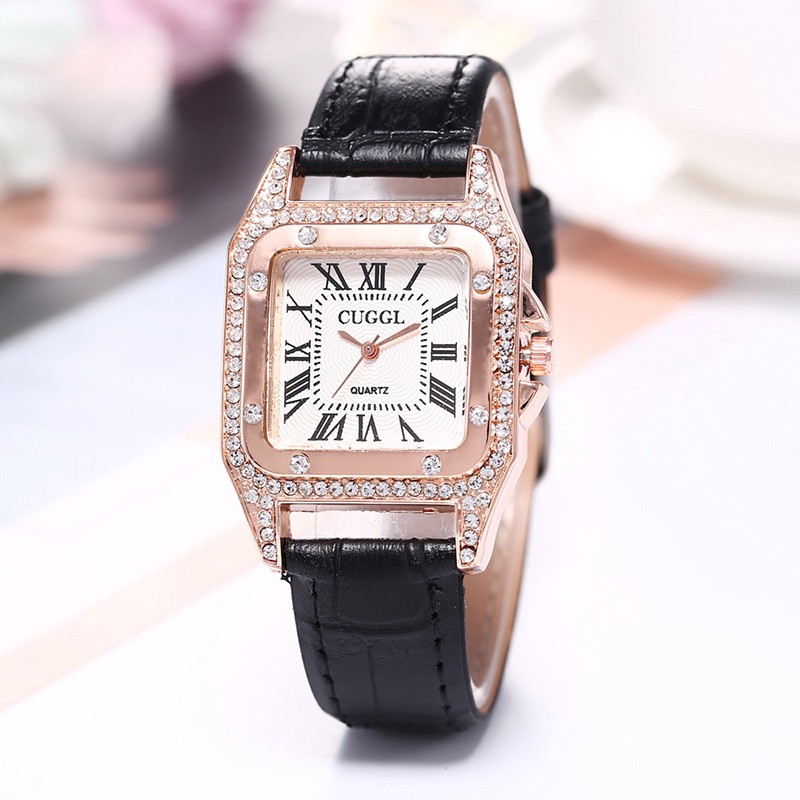  Empat  Segi Simple Casual Quartz Elegent Women Watch Angka 