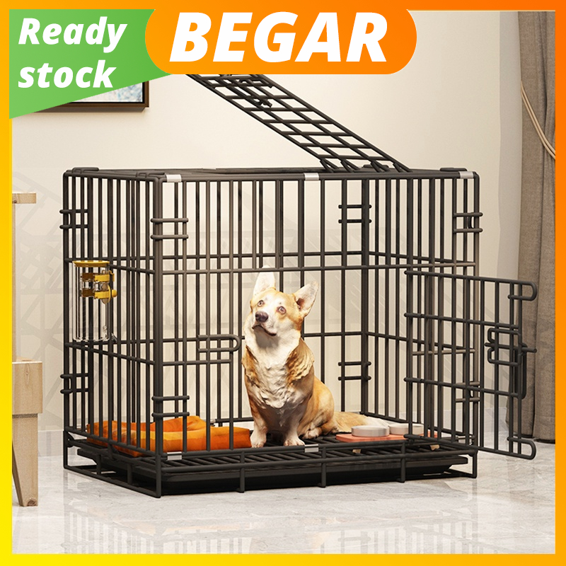 Foldable Pet Cage Collapsible Portbale Free Poop Tray for Dog Cat Rabbit Puppy Cage with 2 Doors