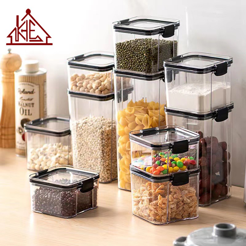 1-KHE Kitchen Food Storage Plastic Jar Container Buckle Closed Square ...