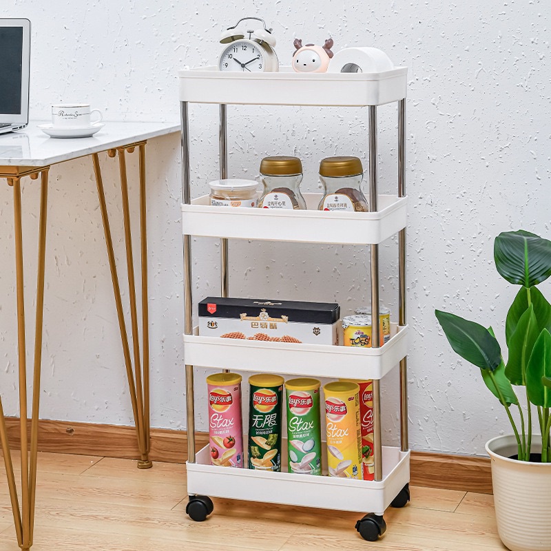 4 Layer Moving Rack Kitchen Storage Shelf Wall Home Bedroom