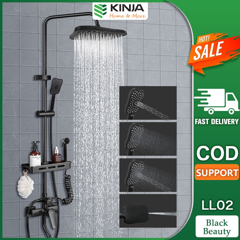 KINJA Shower set with faucet stainless 4 In 1 Hot And Cold Black square
