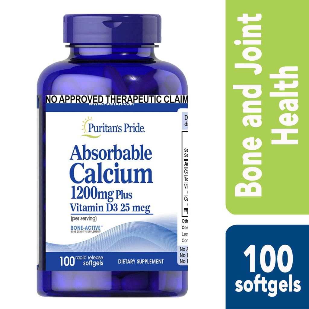 PURITAN'S PRIDE Calcium 1200mg Vitamin D3 1000iu 100 Softgels | Shopee ...