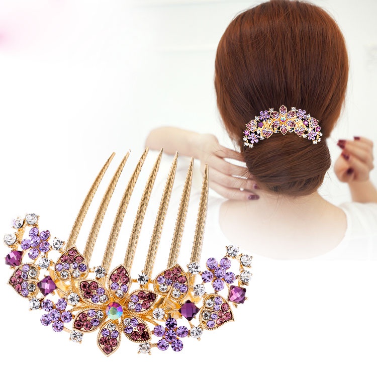 Crystal Diamond Seven-tooth Hair Comb Flower Disc Hair Insertion Comb ...