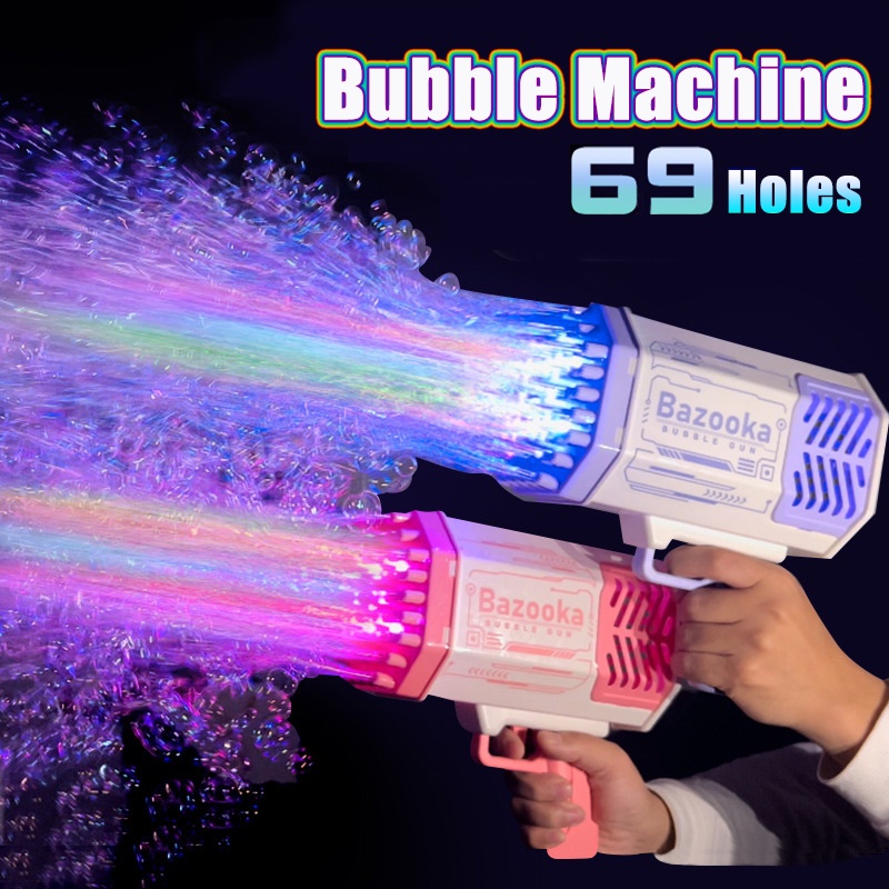 Bubble Gun Machine Toy 69 Holes Electric With Light And Rechangeable ...