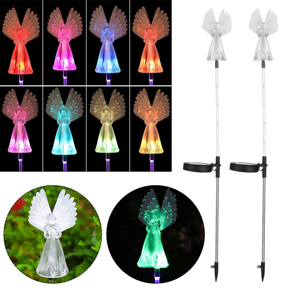 Solar Garden Stake Lights Outdoor Metal Angel Warm White Leds Light
