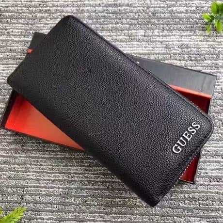 Black Unisex Guess Zipperd Long Wallet with Box