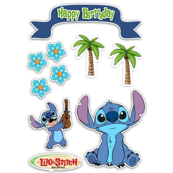 Lilo and Stitch Flowers Stitch Blue Background Disney Edible Cake