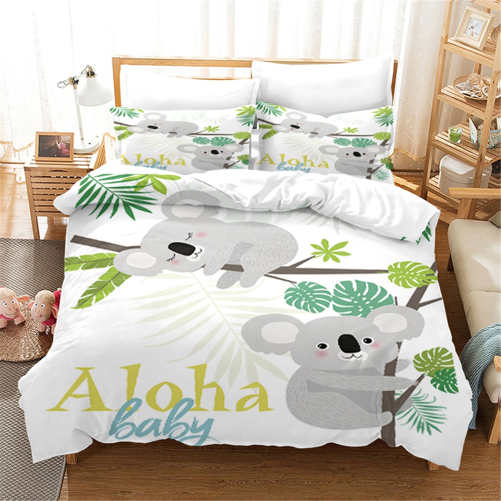White Cartoon Cute Koala Bedding Set Aniaml Duvet Cover With Pillowcase