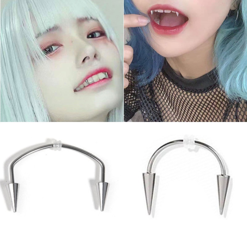 Titanium Steel C Rod Vampire Fangs Tooth Lips Piercing Punk Spiked   7e023d1ef353dec0d1775c4ba5d0f15f