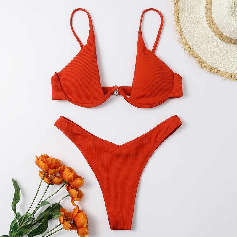 Push Up V Metal Underwire Bikini Set Candy Color Solid Women Bikini ...