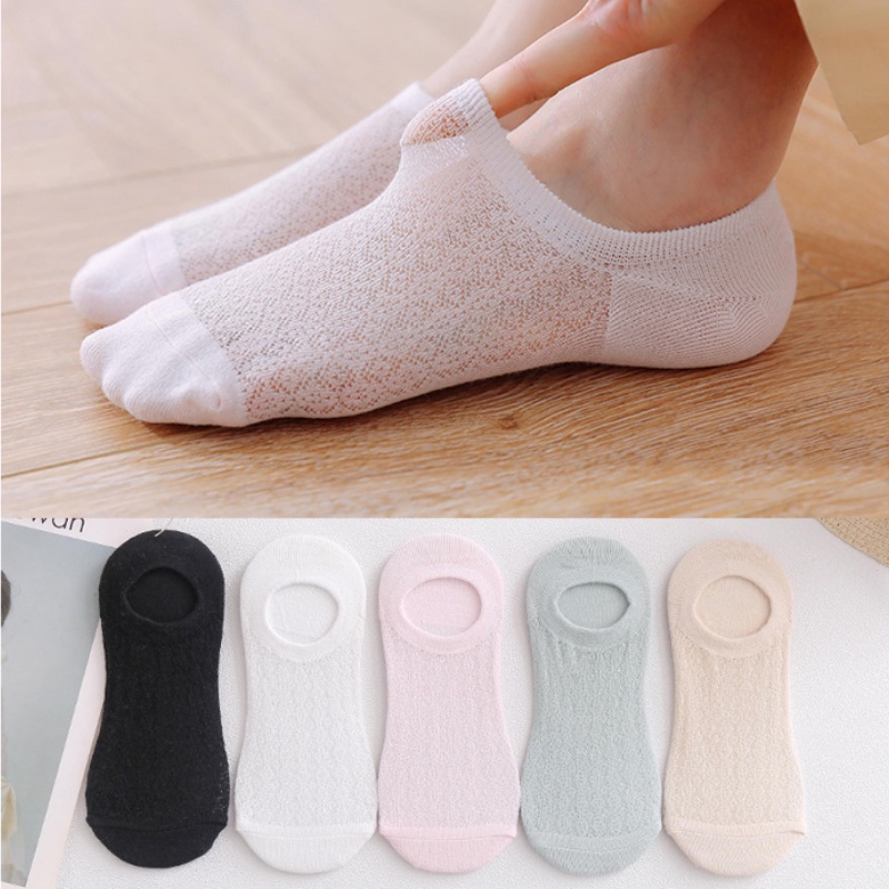 Summer Pure Cotton Mesh Boat Sock For Women's Fashion Invisible Sock ...