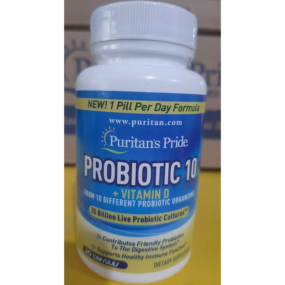 Probiotic 10 + Vitamin D 20 Billion 10 Strains 60 capsules Puritan's ...