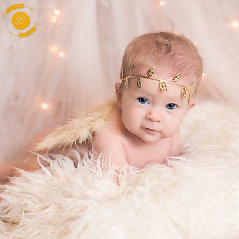 [LUCKY] Infant Newborn Leaves Headband + Feather Angel Wings Costume Baby Photograph Props