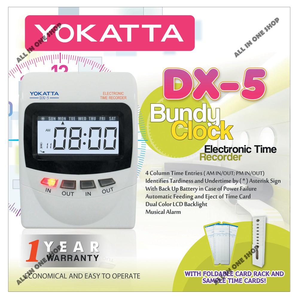 Time Keeping Machine/Bundy Clock DX5 Digital Time Recorder w/Timecard