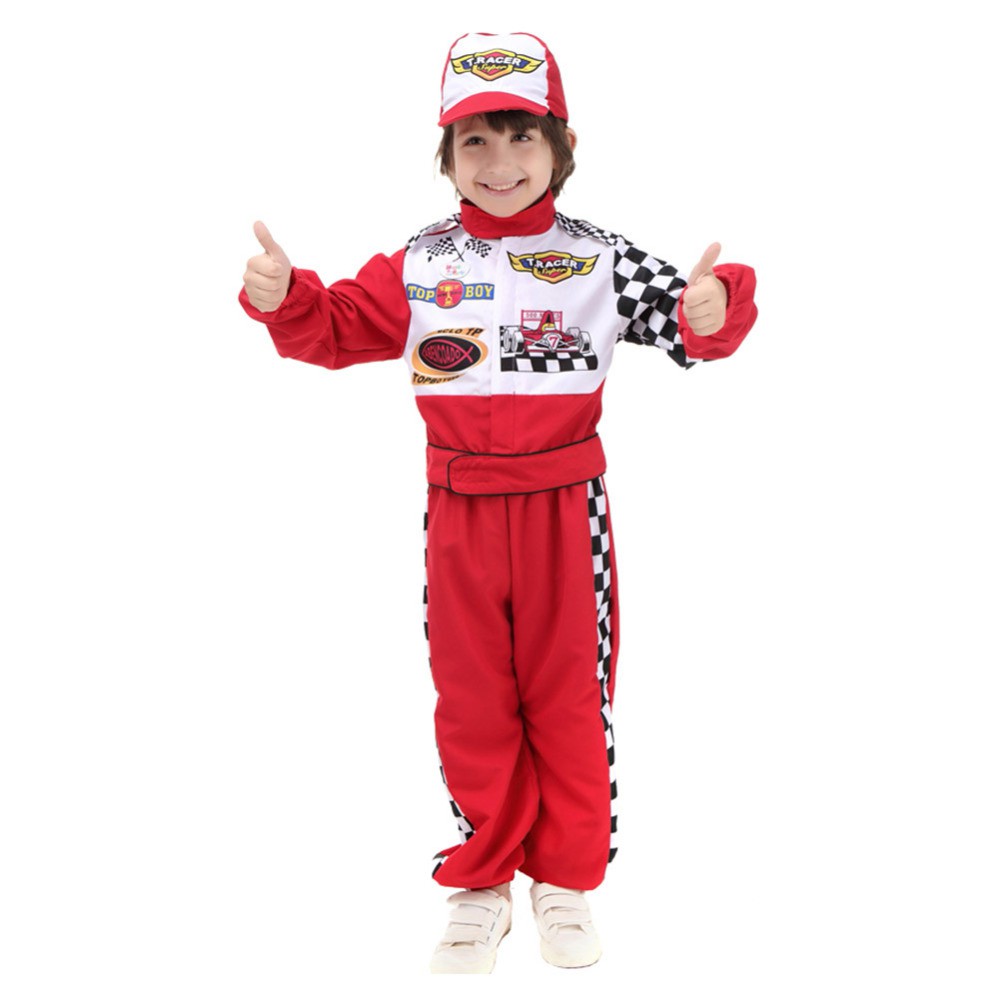 Kids Halloween Racer Cosplay Red Race Car Driver Uniform Boys Children ...