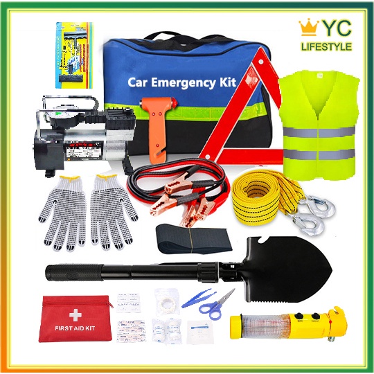 12 Pcs Roadside Assistance Emergency Kit Jumper Cables Set Safety kit