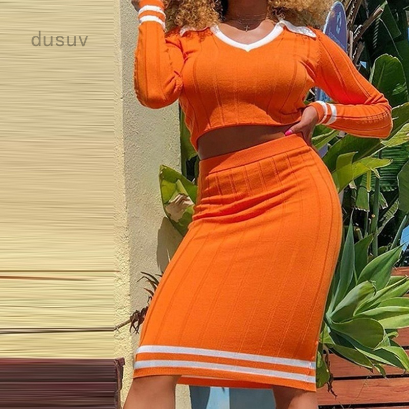 top for orange long skirt