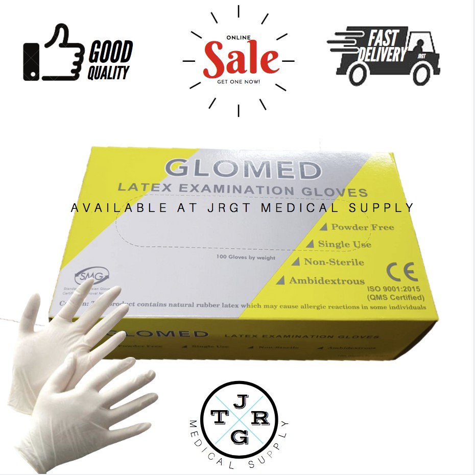 Glomed Latex Examination Gloves (Small) Powder Free (100pcs) Shopee
