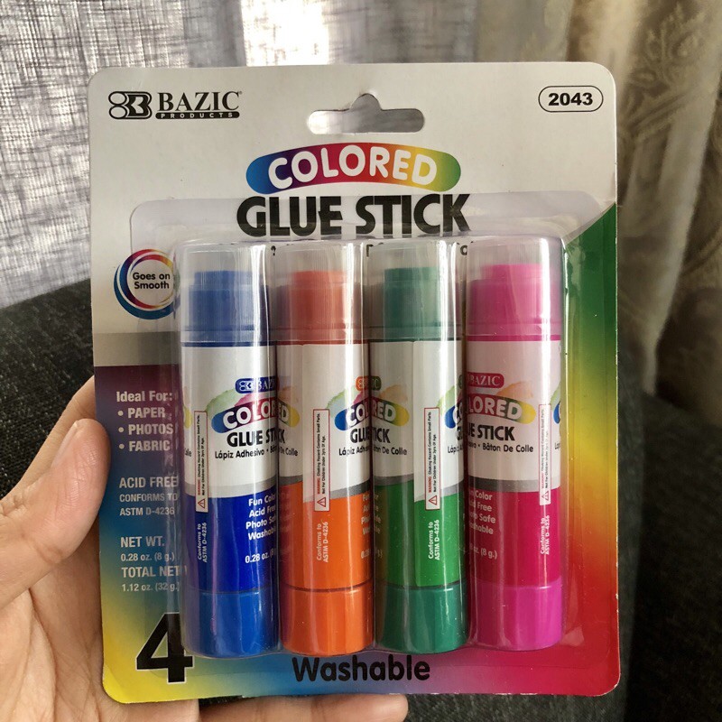 4 pcs/Pack Bazic Colored Glue Stick Washable #2043 for school/craft projects