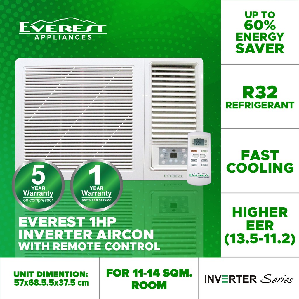 Everest 1.0 HP Window Type Inverter Aircon With Remote Control