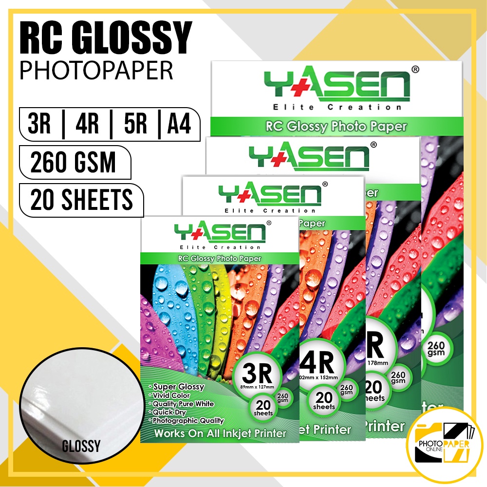 YASEN RC Glossy [260 GSM 3R 4R 5R A4 ]And Waterproof Photo