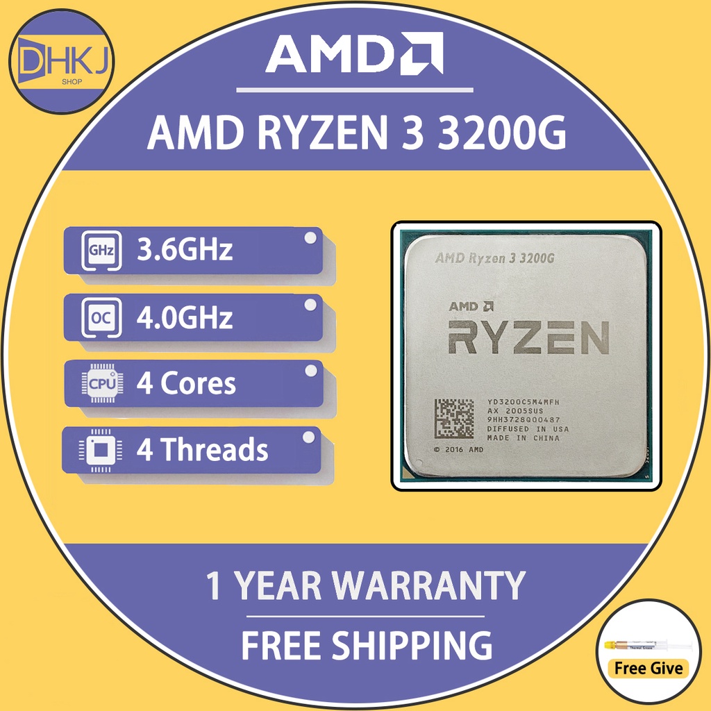 Used AMD Ryzen 3 3200G R3 3200G 3.6 GHz Quad-Core Quad-Thread 65W CPU ...