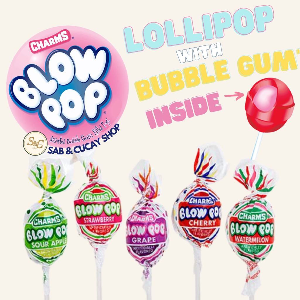 Charms Blow Pop Assorted Flavors Bubble Gum Lollipops Shopee Philippines