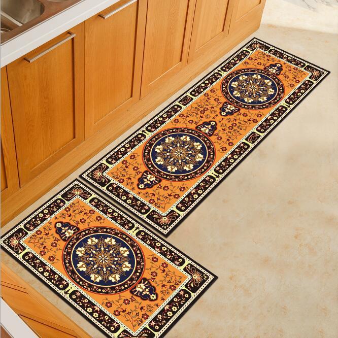 2pcs Luxury European pattern Kitchen Mats Black Area Rugs | Shopee ...