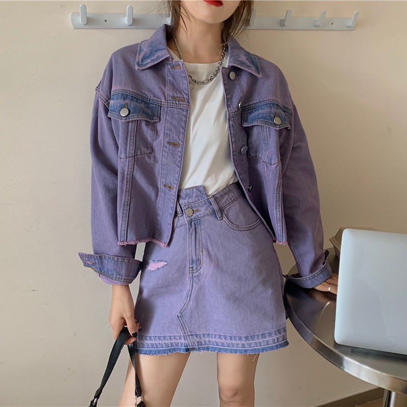denim skirt and jacket coord
